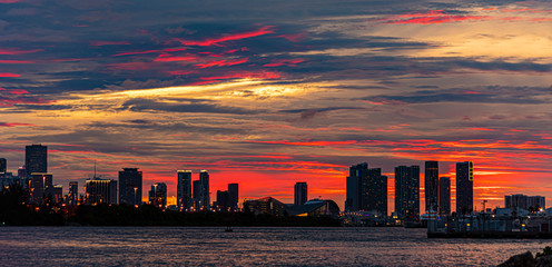 Miami City Downtown district buildings at sunset