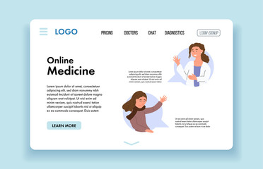Female doctor giving online consultation to patient. Virtual Doctor Consultation and Diagnosis. VR Medicine. Digital healthcare. Website banner template. Vector cartoon design illustration.