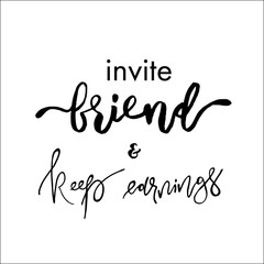 Refer a friend vector lettering. Referral marketing phrase isolated on white background. Handwritten brush pen calligraphy poster for loyalty program. Attract customers flyer. Start referring, invite