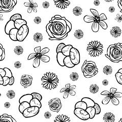 Fototapeta na wymiar Hand drawn garden flower doodle seamless pattern background