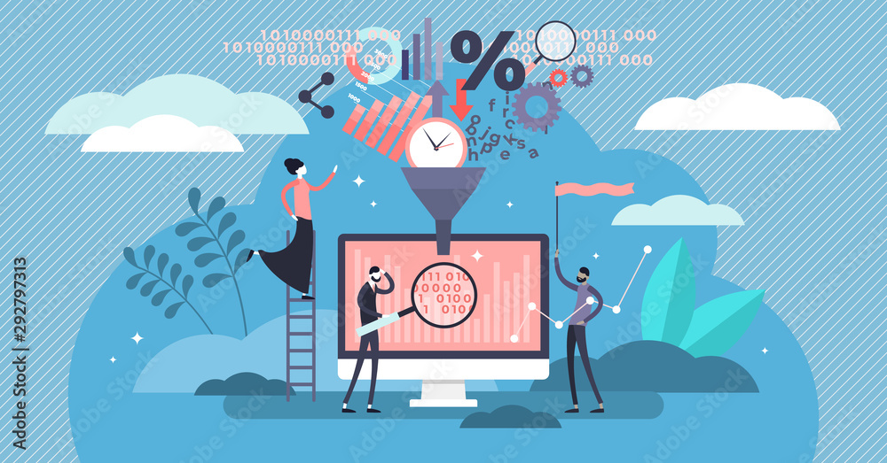 Wall mural data filter vector illustration. tiny information selection person concept.