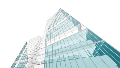 Fototapeta premium Abstract Architecture background. Perspective 3d Wireframe of building 