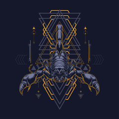 scorpion illustration with sacred geometry pattern