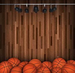 Basketball on Court. 3d render