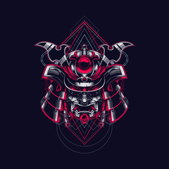 samurai head illustration with sacred geometry pattern