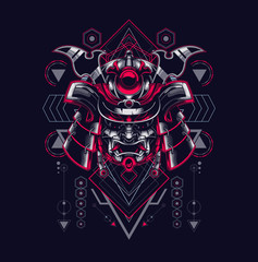 samurai head illustration with sacred geometry pattern