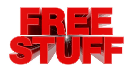 FREE STUFF red word on white background illustration 3D rendering