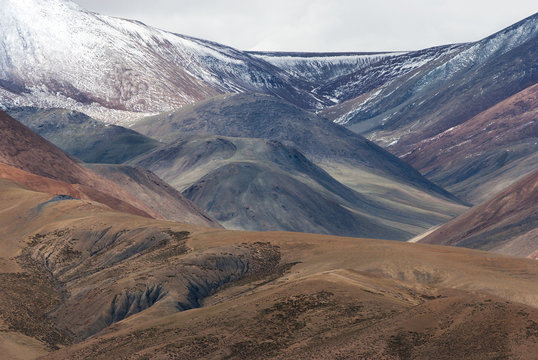 View of colorful mountains in the extreme west of Tibet