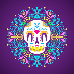 day of the dead sugar skull with mandala