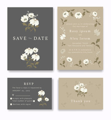 Fototapeta na wymiar Wedding Invitations save the date card design with elegant garden anemone.