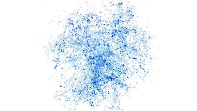 3D animation of a blue water splash with alpha layer