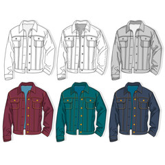 Set of  jeans denim jackets  isolated on white background. Vector illustration