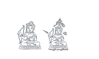 Angel riding horse in Thai traditional temple painting, vector 