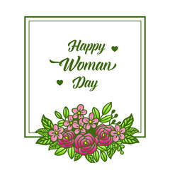 Template for greeting card happy woman day with colorful flower frame. Vector