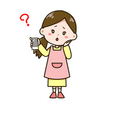 スマートフォンの操作に戸惑う女性　ポーズ　イラスト