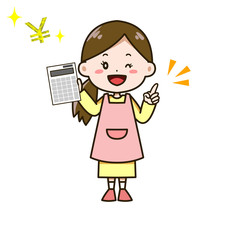 電卓の数字を見て喜ぶ女性　ポーズ　イラスト