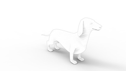 3d rendering sketch of multiple views of a Dachshund isolated in white