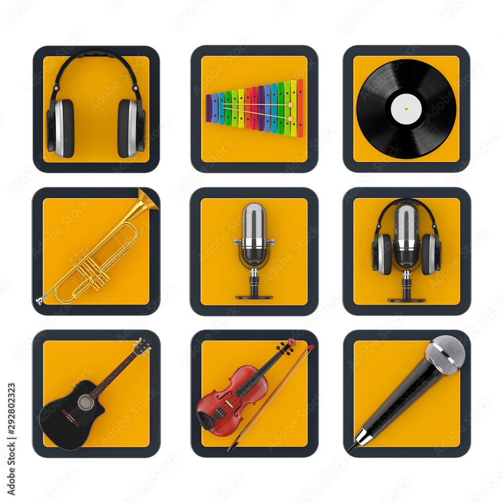 Poster set of touchpoint web music and sound web internet online icon buttons. 3d rendering