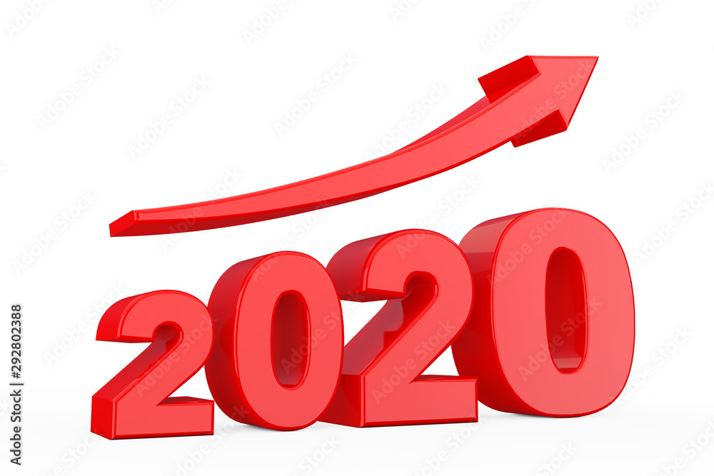 Poster progress arrow in new 2020 year sign. 3d rendering