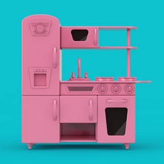 Pink Vintage Toy Kitchen Mockup Duotone. 3d Rendering