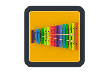 Colorful Wooden Xylophone with Mallets as Touchpoint Web Icon Button. 3d Rendering