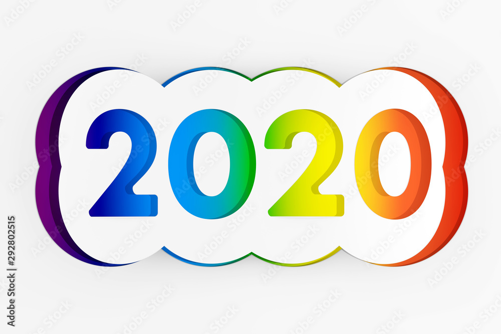 Poster 2020 happy new year sign cut from paper. 3d rendering