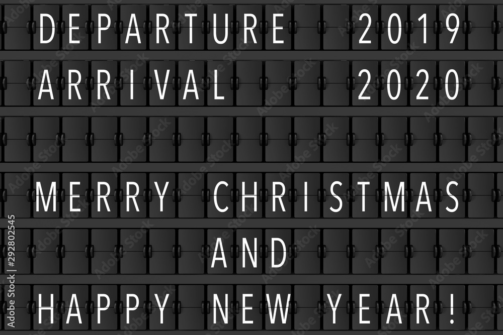 Aufkleber airport announcement flip mechanical timetable with hapy merry christmas and happy new 2020 year sig