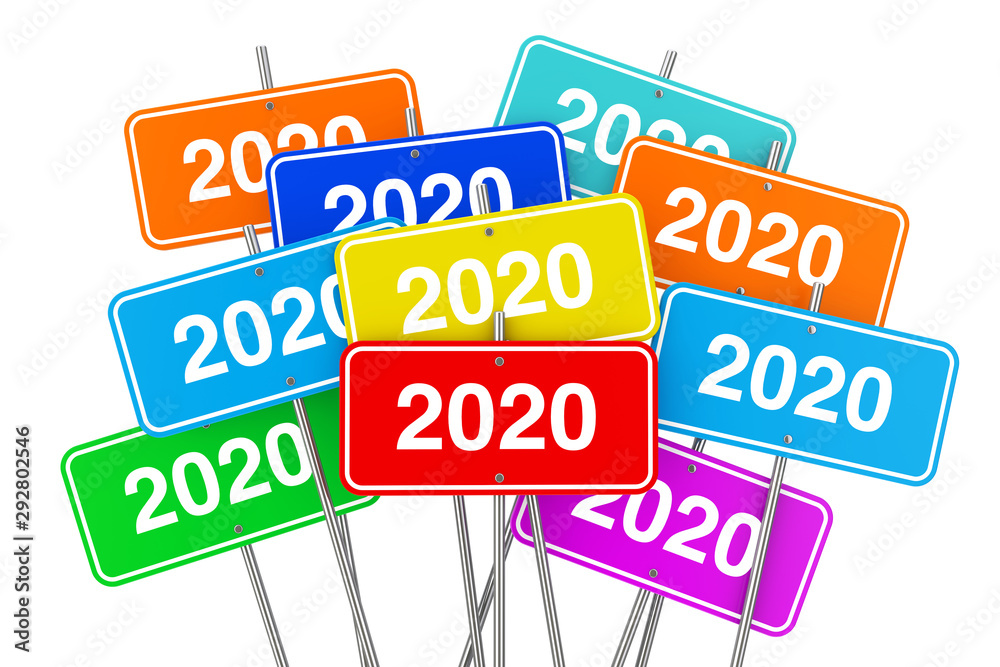 Poster 2020 New Year Color Signs. 3d Rendering