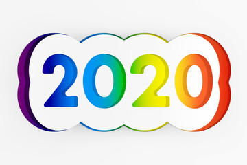 2020 Happy New Year Sign Cut from Paper. 3d Rendering