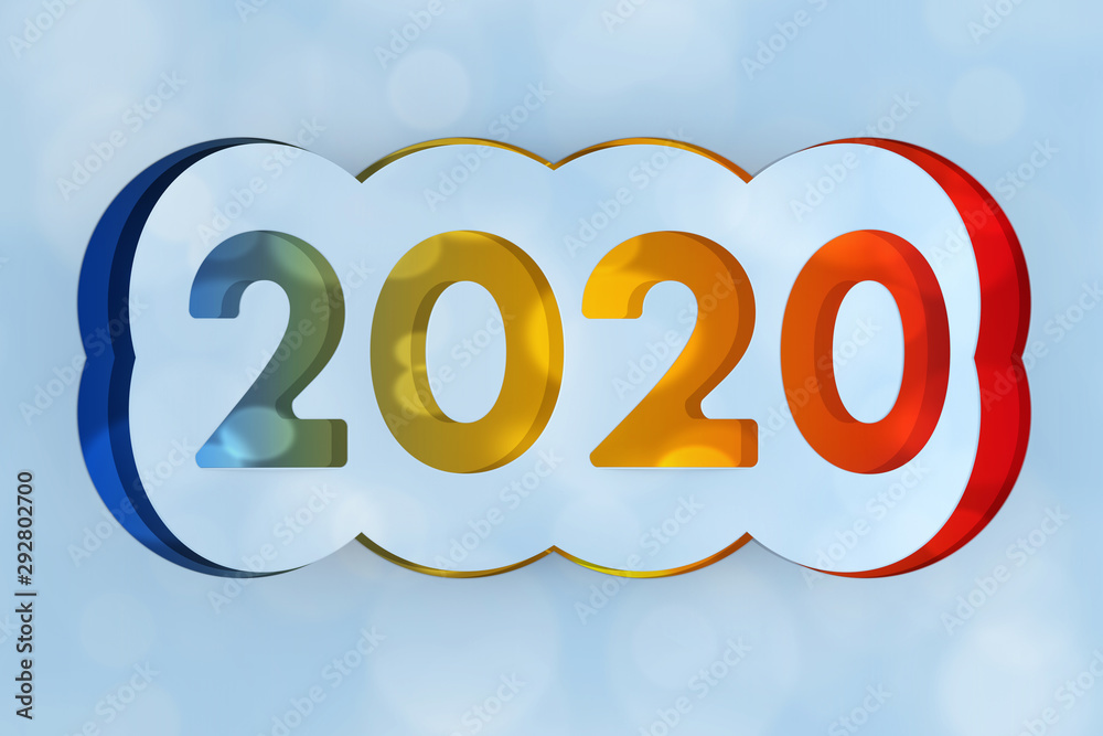 Poster 2020 happy new year sign cut from paper. 3d rendering