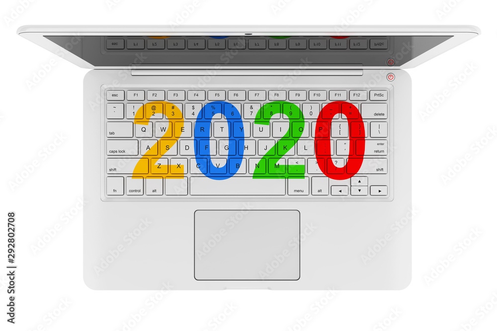 Poster white laptop with 2020 new year sign. 3d rendering