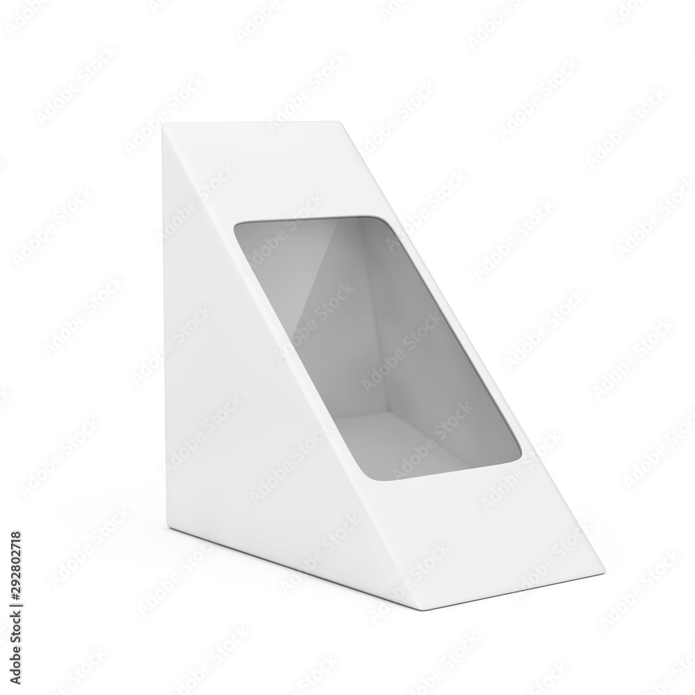 Poster white cardboard triangle pack pox for food, gift or other products with blank space for your design.