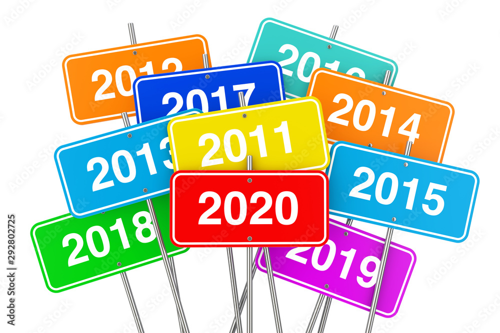 Poster 2020 New Year Color Signs. 3d Rendering