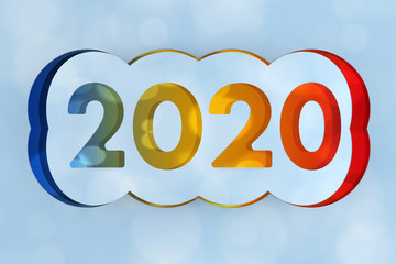 2020 Happy New Year Sign Cut from Paper. 3d Rendering