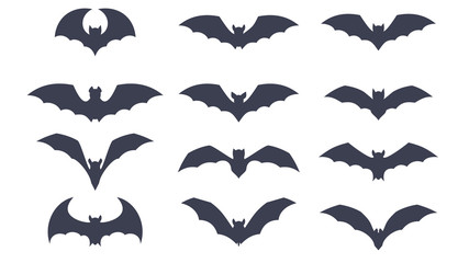 Bat silhouette. Halloween icon set. Flat cartoon objects.