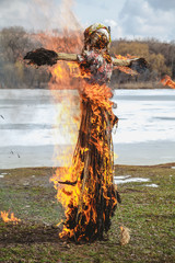 Burning straw effigy  Shrovetide festival