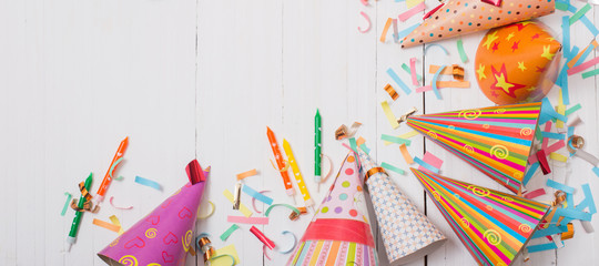 birthday cake and  decoration on white wooden background