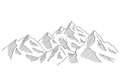 Mountain range graphic black white landscape sketch illustration vector