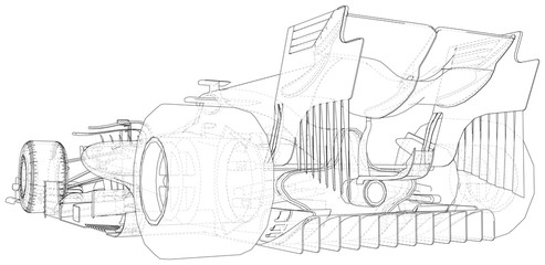 Racing car. Wire-frame. EPS10 format. Vector rendering of 3d