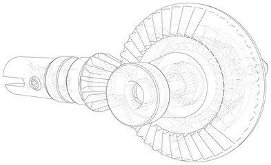 Automobile car gearbox with toothed wheels. Wire-frame. EPS10 format. Vector created of 3d.
