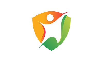 Fototapeta premium Life Insurance, people shield icon. Vector flat style illustration Abstract business security Agency logo template.