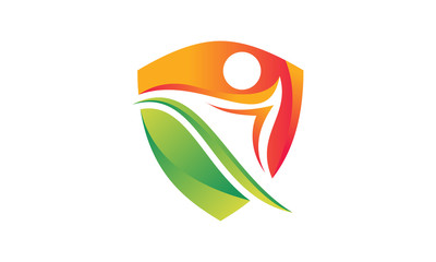 Obraz premium Life Insurance, people shield icon. Vector flat style illustration Abstract business security Agency logo template.