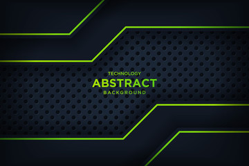 Abstract metallic black green frame layout modern tech design template. Vector graphic.