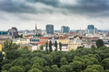 Fototapeta na wymiar Vienna skyline as seen from Leopoldstadt in Austria.