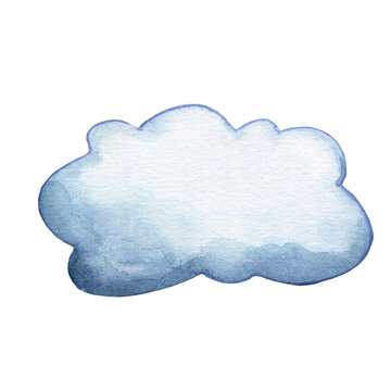 Grey blue cloud watercolor illustration on white background. Climate or environment handdrawn icon.