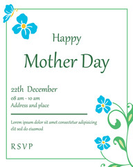 Handwritten text of mother day, with vintage blue flower frame. Vector