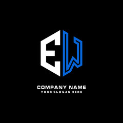 Obraz premium Initial letter EW minimalist line art hexagon shape logo. color blue,white,black background