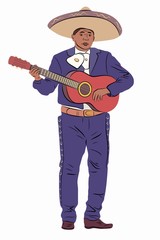isolated illustration of a mexican guitarist, vector drawing
