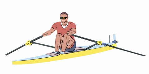 isolated illustration of single scull racer , vector 