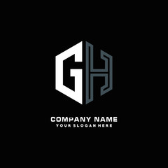 Fototapeta premium Initial letter GH minimalist line art hexagon shape logo. color blue,white,black background